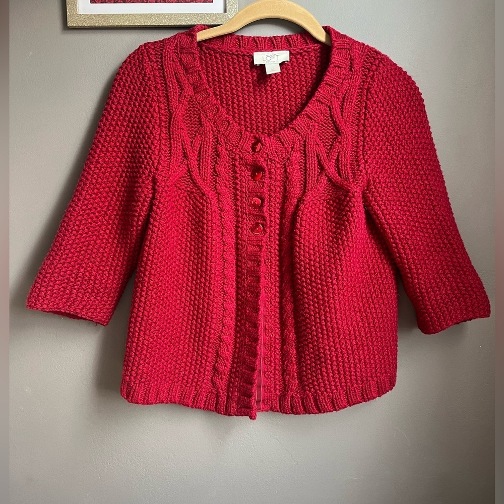 LOFT women’s XS‎ / Small Petite Red Knit Cardigan Sweater